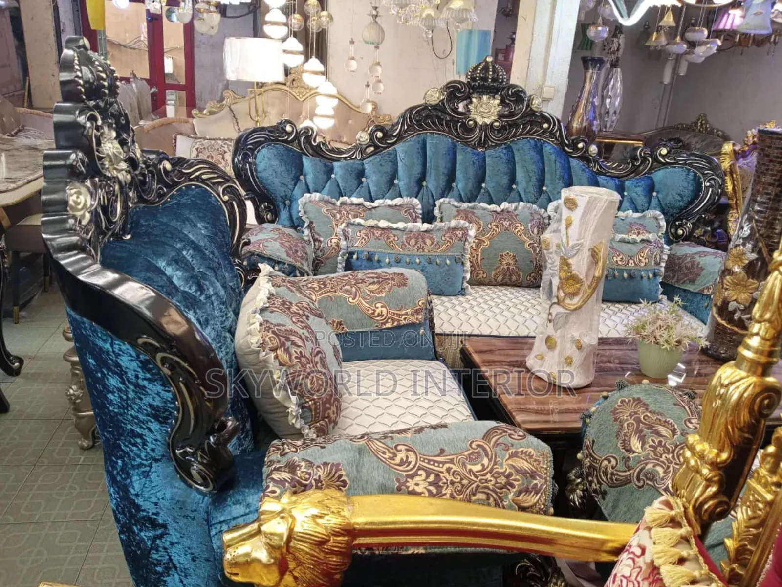 Italian Royal Blue 8 Seater Sofa