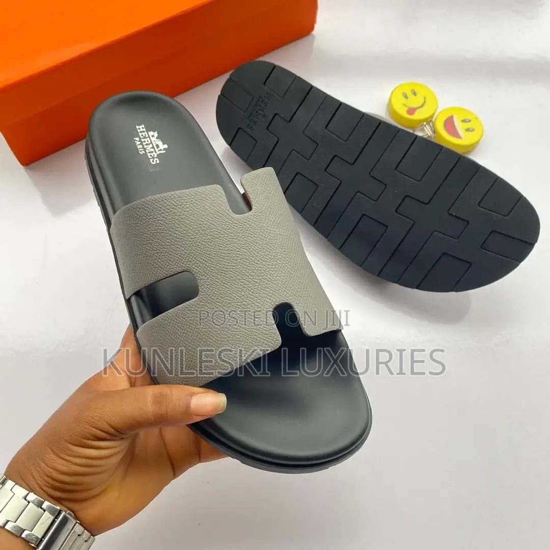 Original Hermes Men Leather Slippers