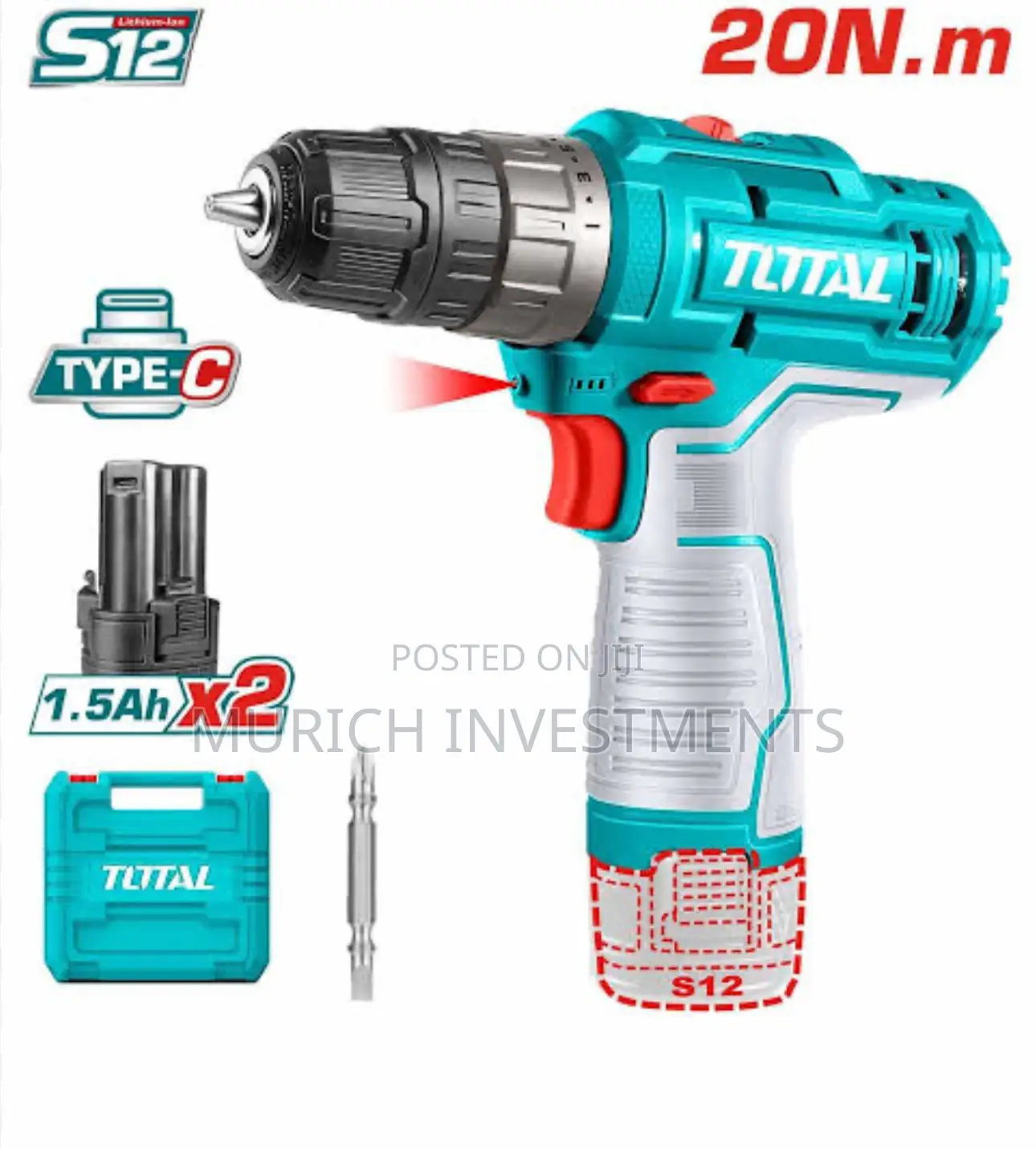 MR LIGHT TOTAL 12V Li-ion Cordless Drill With Extra Battery