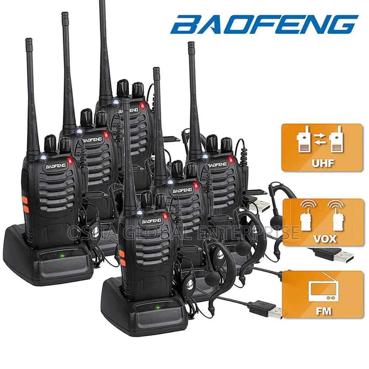 Baofeng 6pc Walkie Talkie Bf-888s Two-way Radio Wit Earpiece