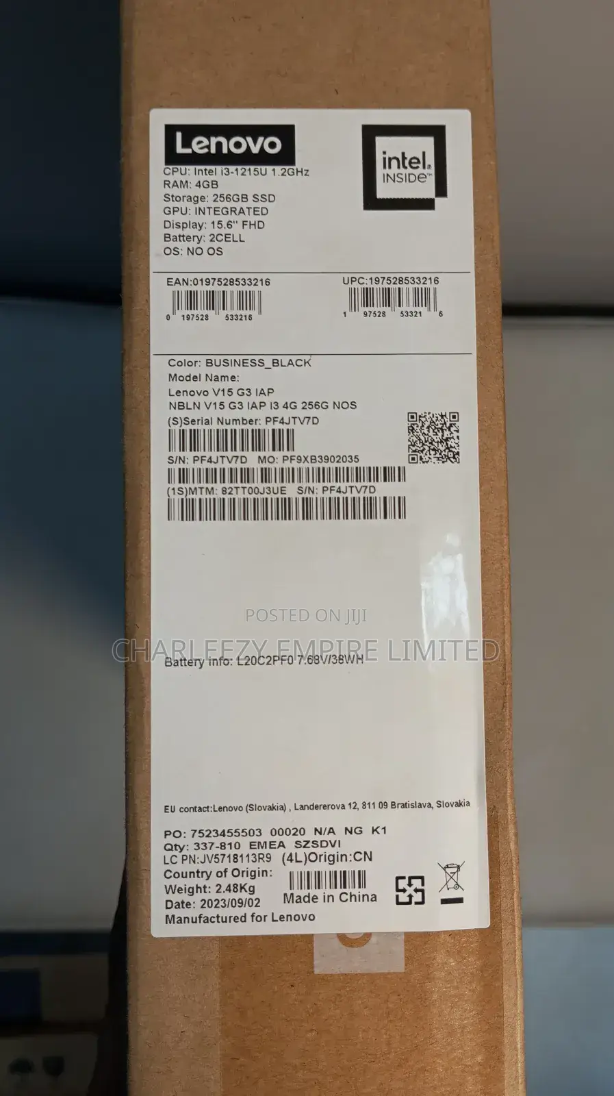 New Laptop Lenovo V15 G3 4GB Intel Core i3 SSD 256GB