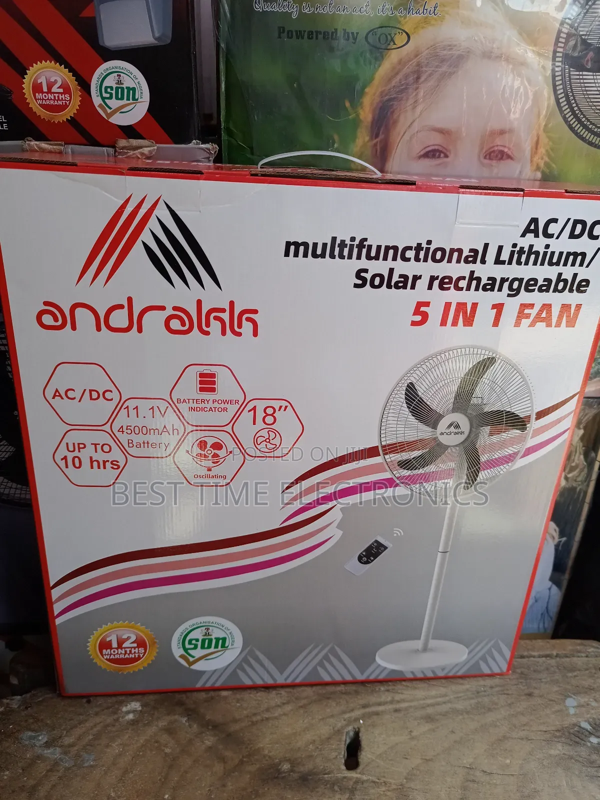 18" Andrakk 5 in 1 Rechargeable Standing Fan