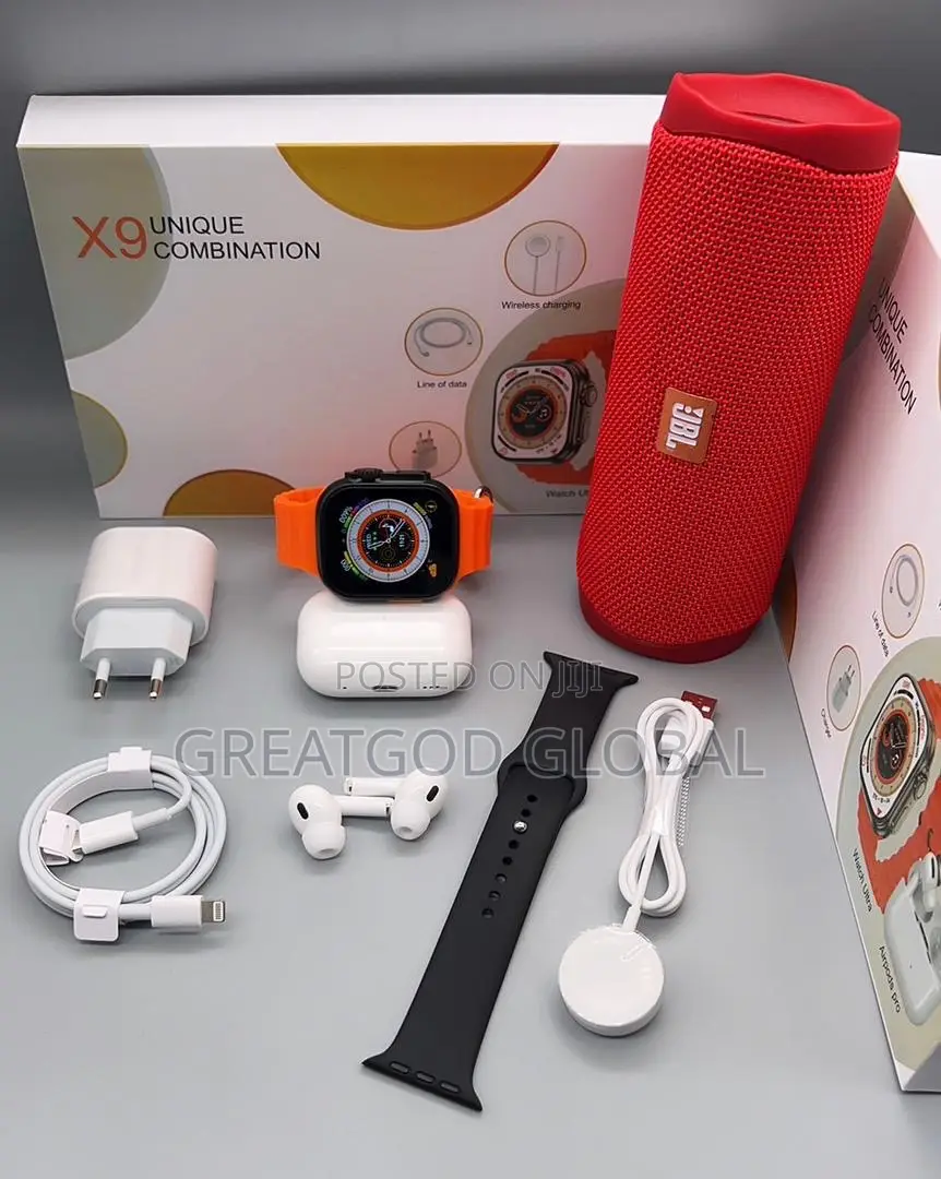 JBL FLIP 6 Speaker {Replica} + Ultra 8 Smartwatch + Airpod