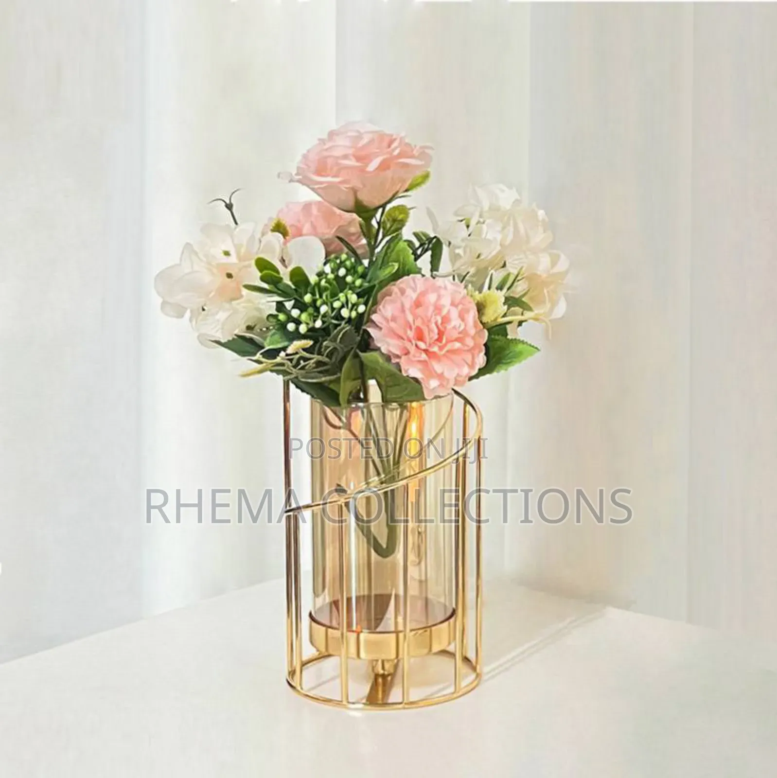 European Exotic Gold Crafted Glass Dry Flower Luxury Decor