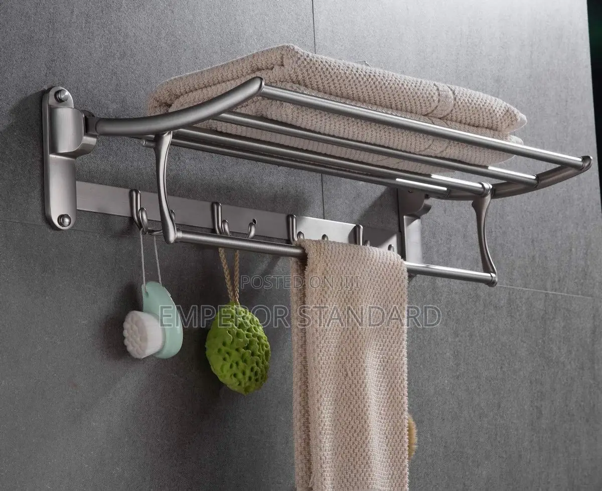 Original Towel Hunger Bathroom Shelf Holder and Hooks Wall