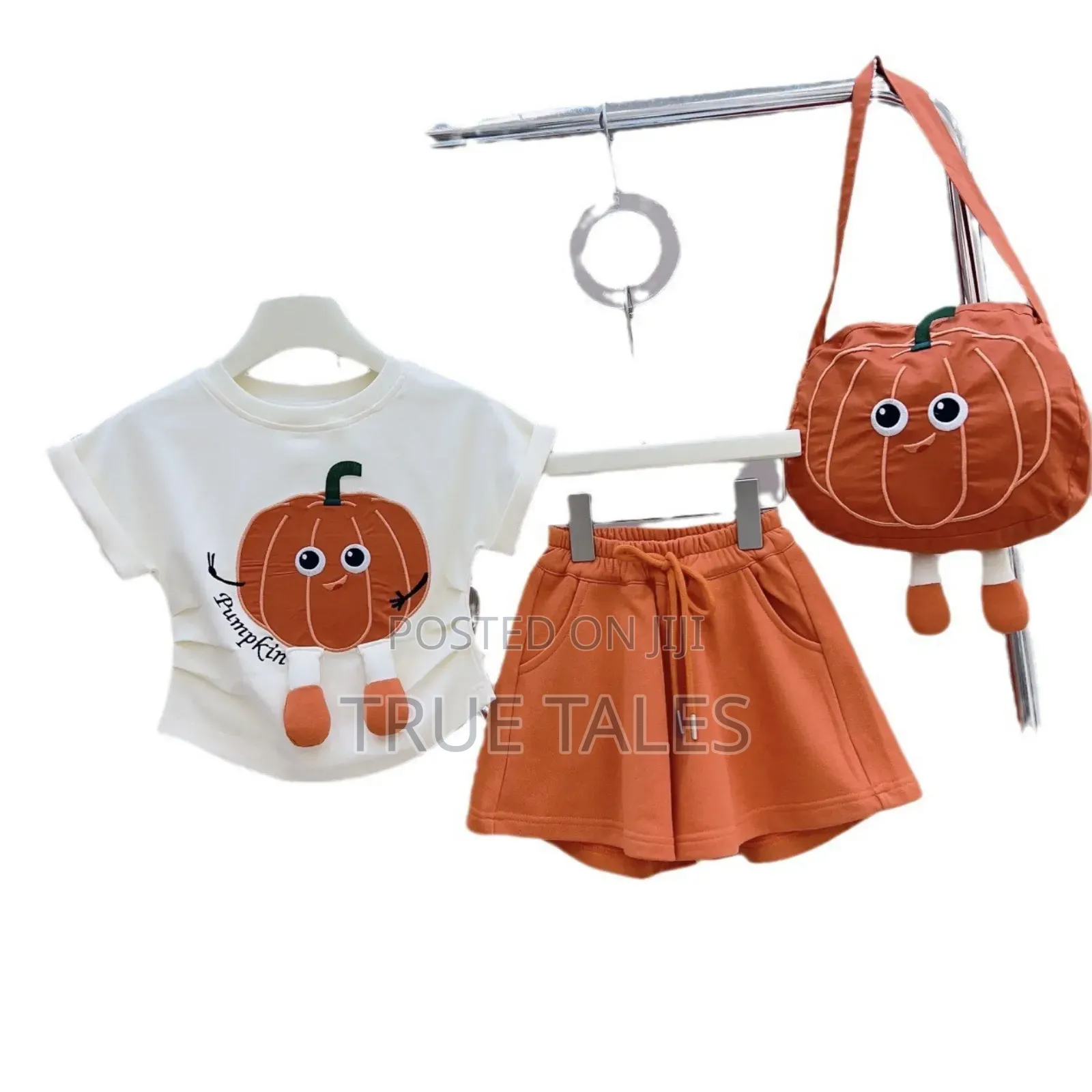 Girl's High Quality Orange Top/Skirt Top/Shorts With Bag Set