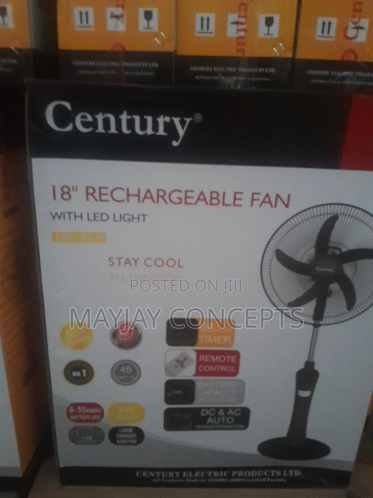 18" Century Ac/Dc Digital Rechargeable Fan-Support Solar Charge●Frc45h