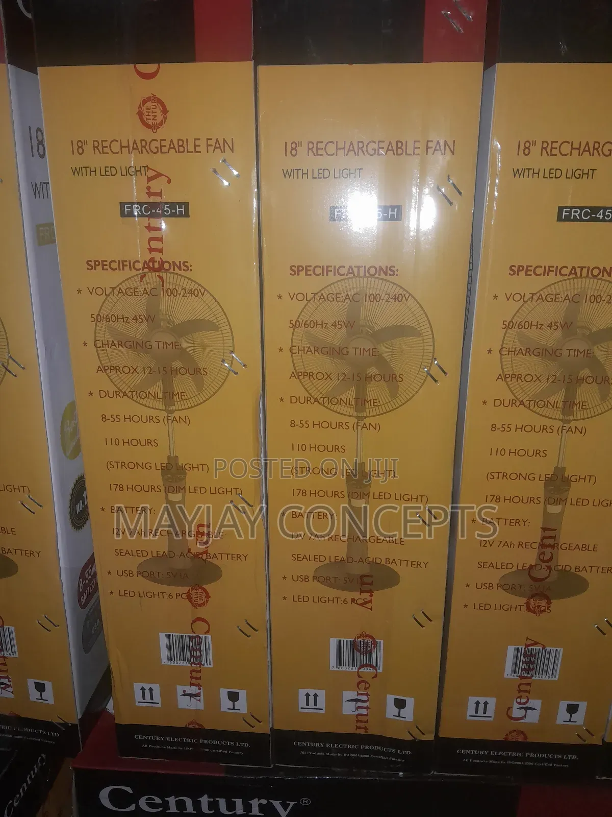 18" Century Ac/Dc Digital Rechargeable Fan-Support Solar Charge●Frc45h