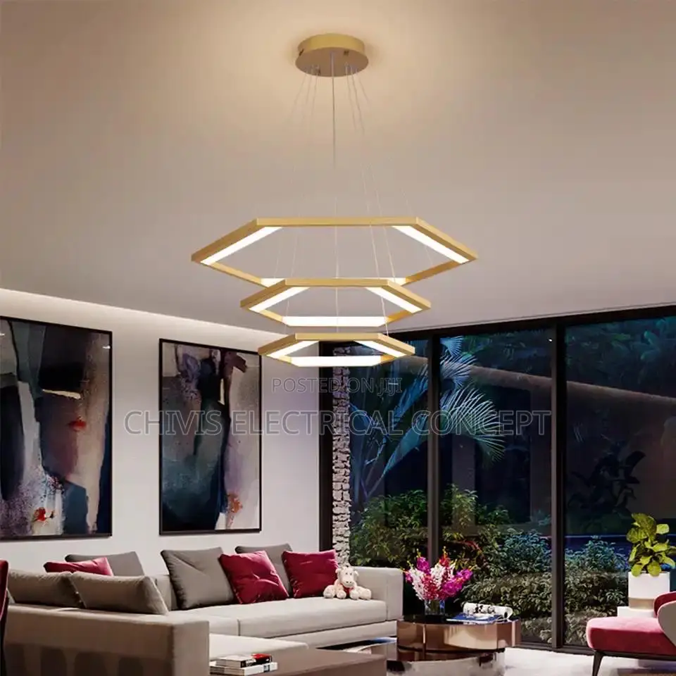 Minimalist Contemporary Black/White/Gold Hexagon Led