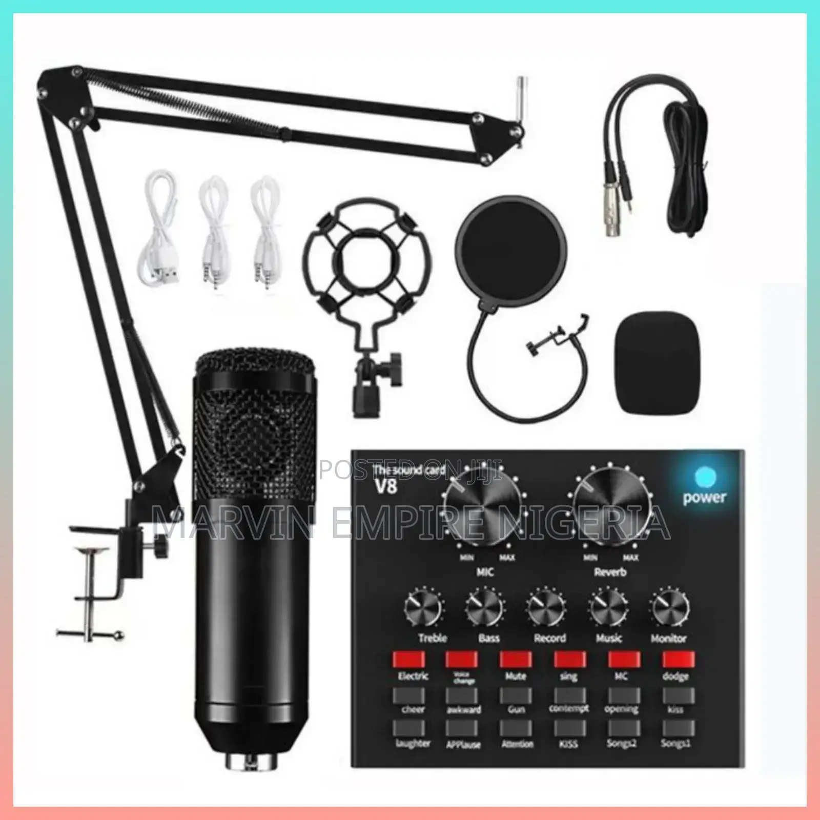 Podcast Microphone With V8 Sound Card Bm800 Kit, Condenser Stand