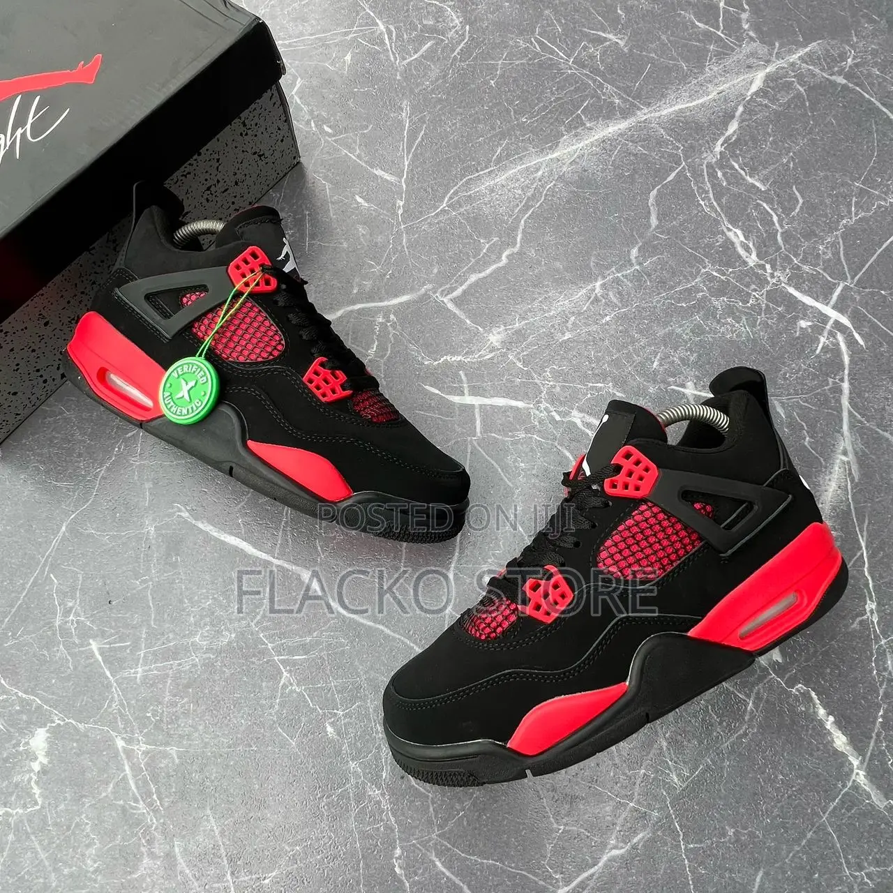 Original Air Jordan 4 Retro Red Yellow Thunder Sneakers
