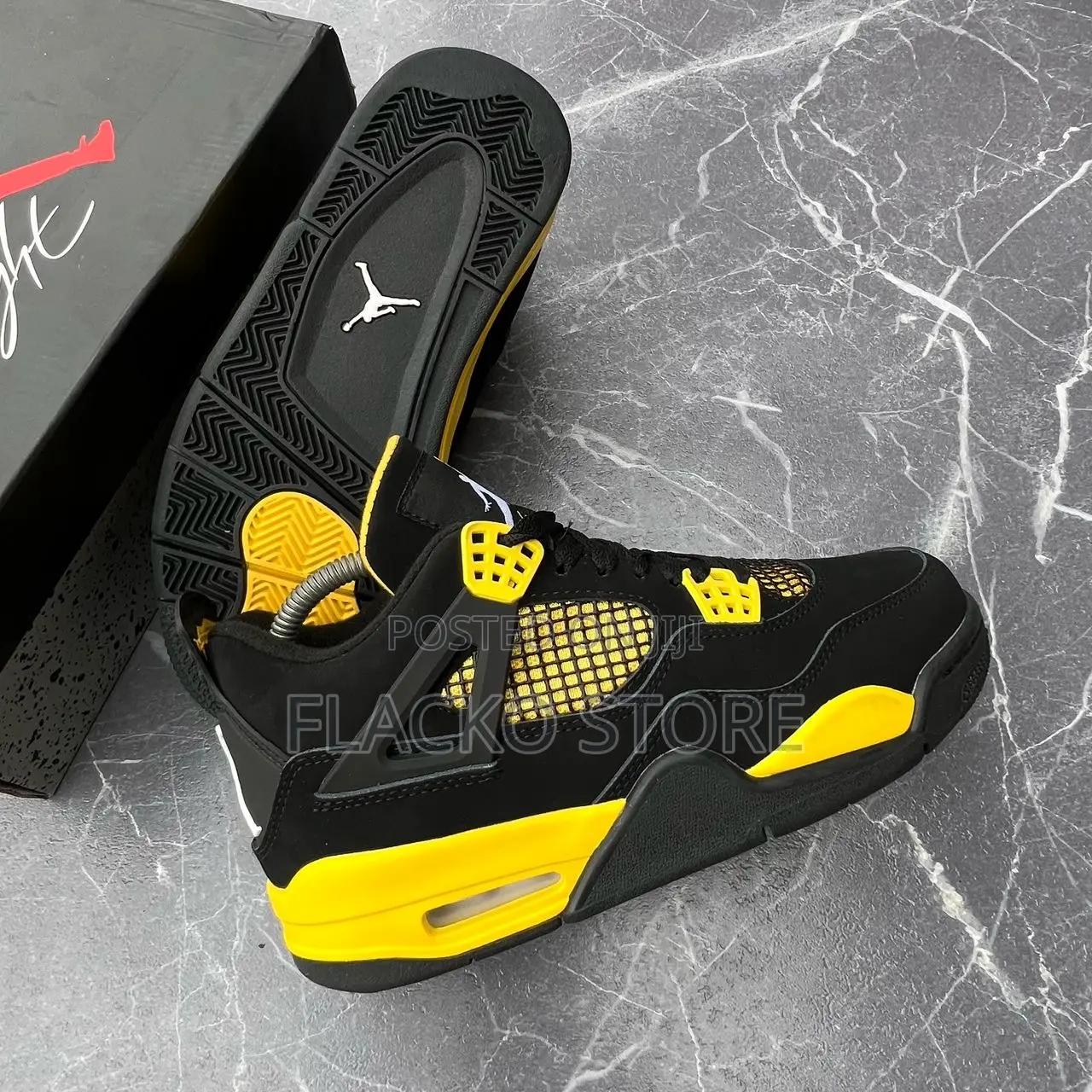 Original Air Jordan 4 Retro Red Yellow Thunder Sneakers