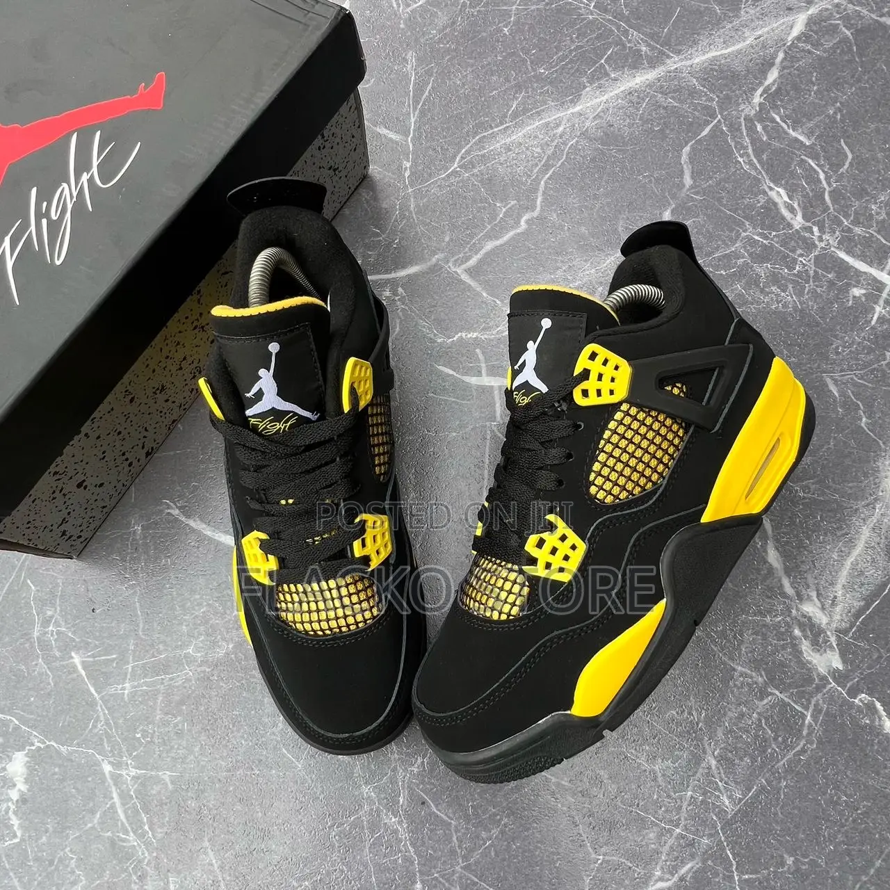 Original Air Jordan 4 Retro Red Yellow Thunder Sneakers