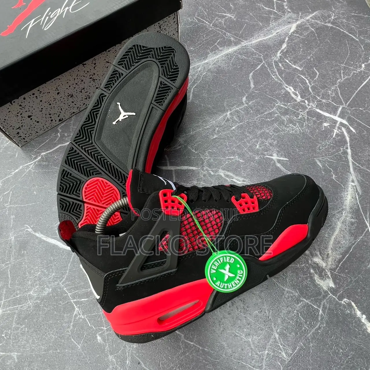 Original Air Jordan 4 Retro Red Yellow Thunder Sneakers