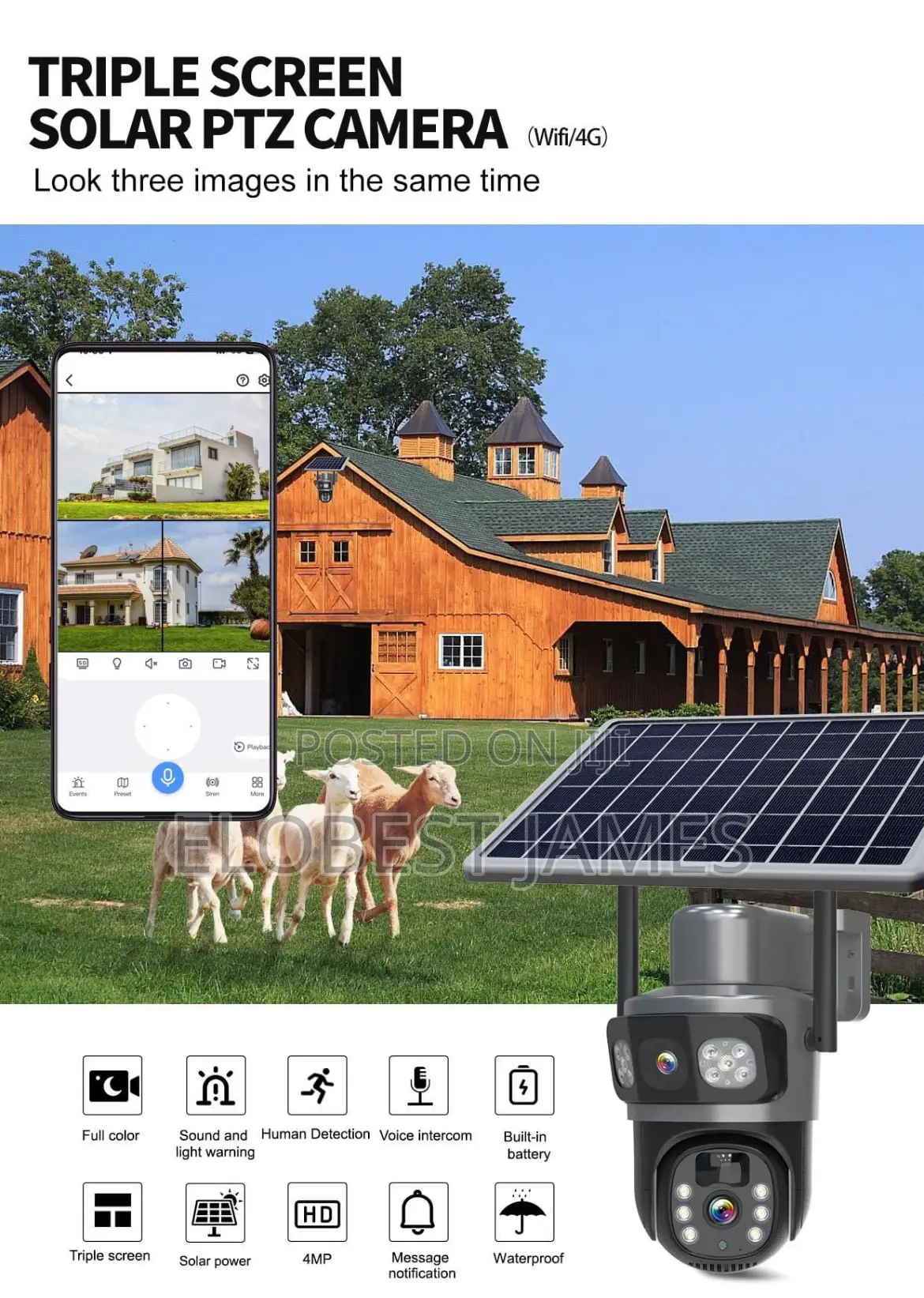 Smart Solar Threes Screen Camera 4G Outdoor/Indoor Solar