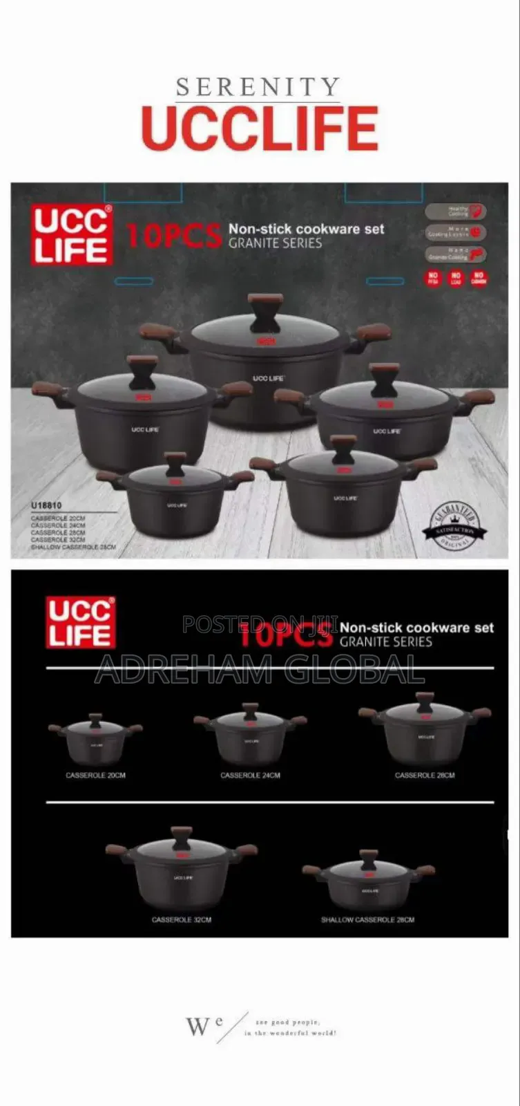 UCC Life 10pcs Granite Series Non Stick Cookware Set