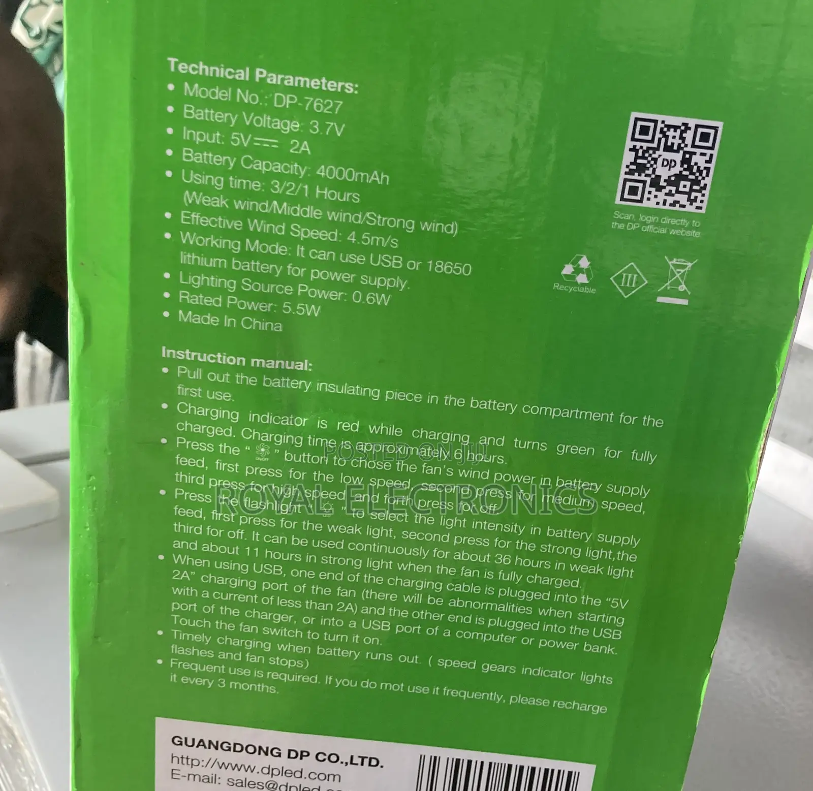 Portable Rechargeable Fan With 3 Gear Speed