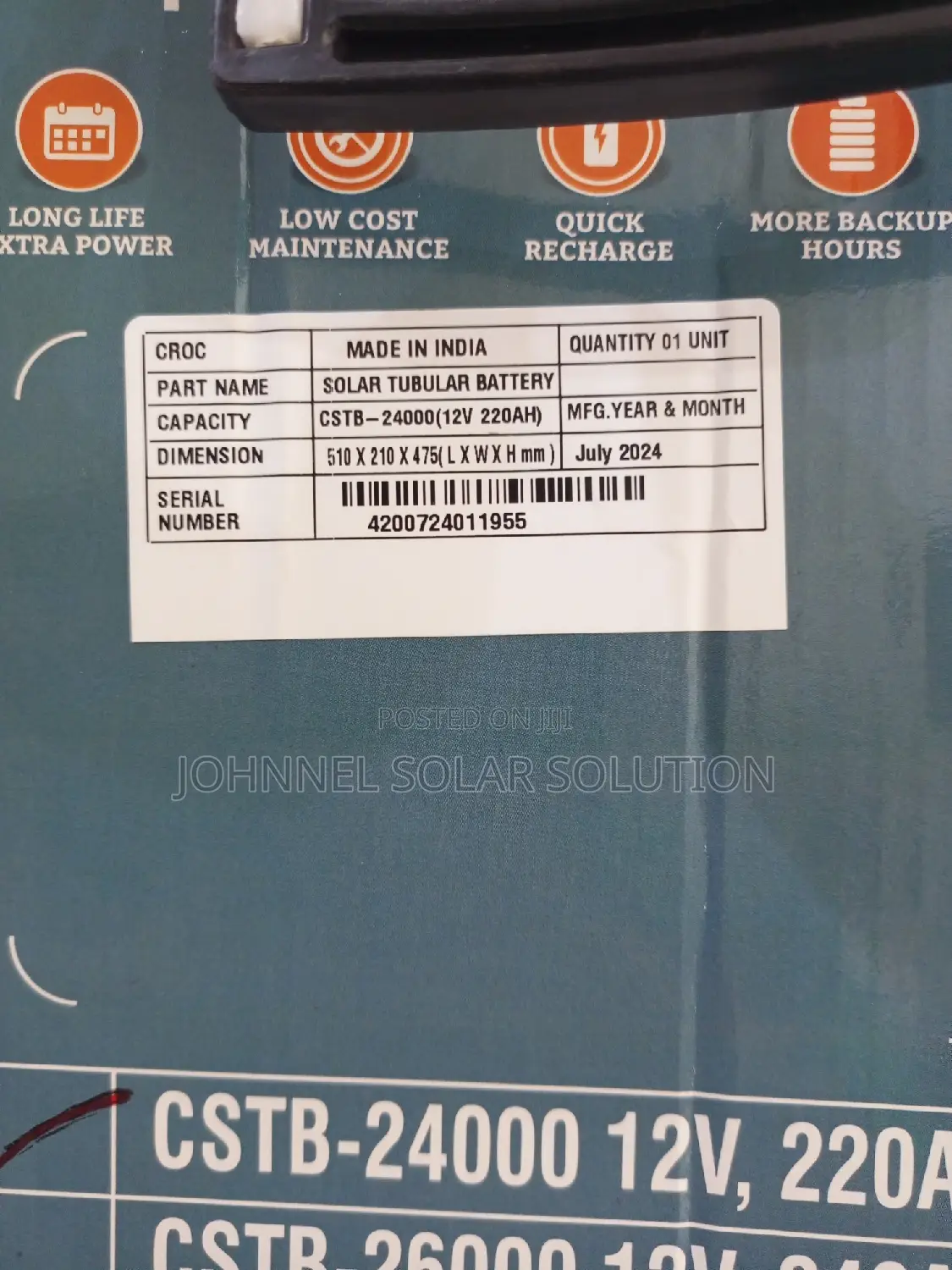 240ah 12volts Croc Tubular Battery