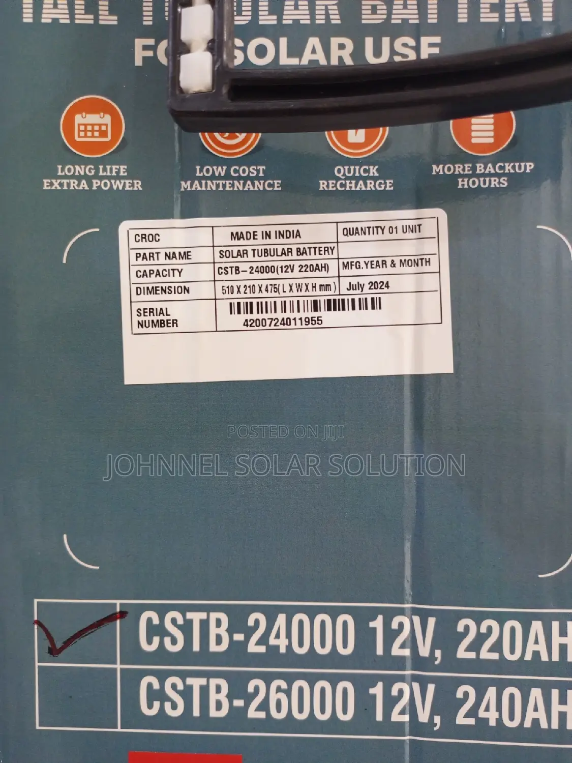 240ah 12volts Croc Solar Tubular Battery