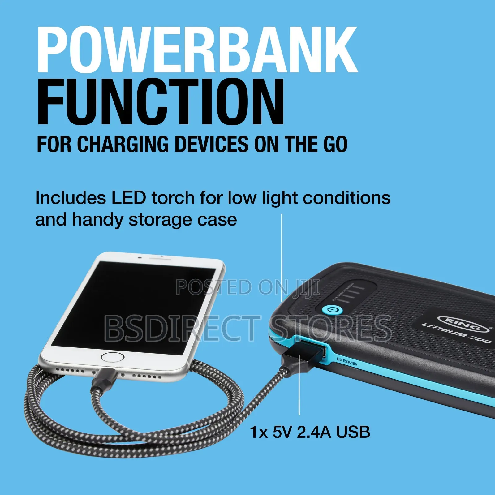 Ring 2.0L Micro Car Battery Fast Jump Starter + Power Bnak.
