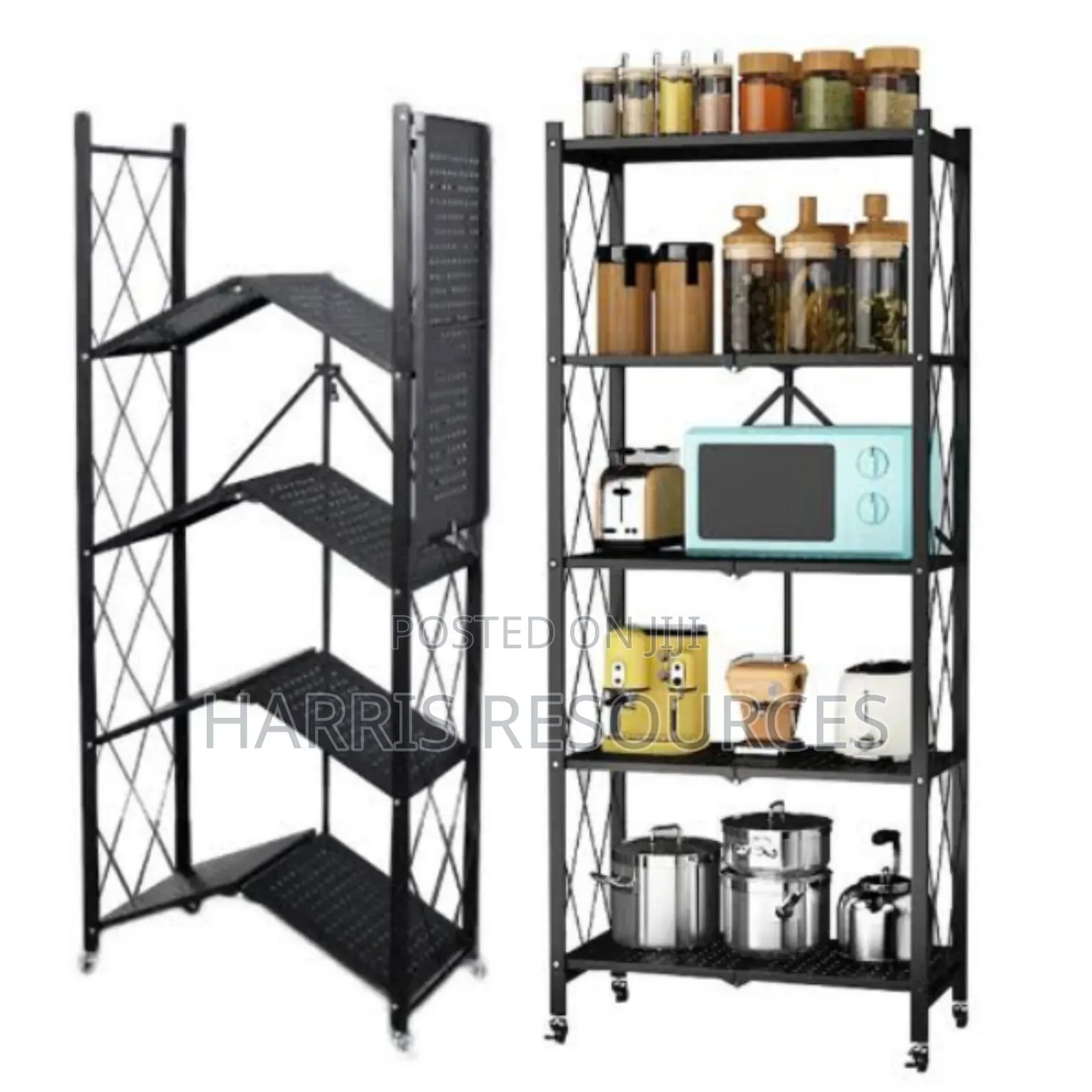 Foldable Steel Kitchen Shelf Rack Cabinet With Wheels