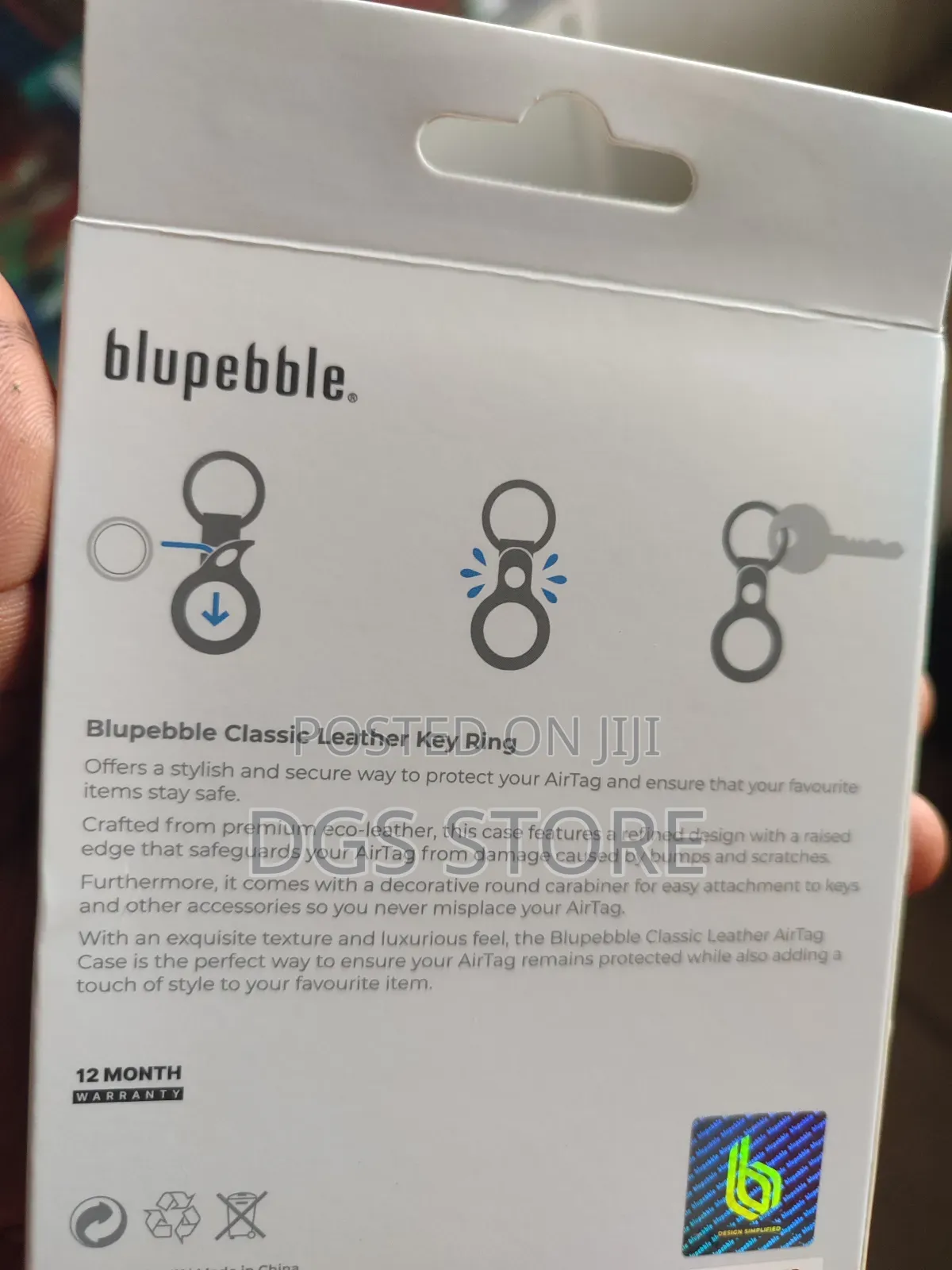 Blupebble Classic Leather Key Ring for Airtag Case