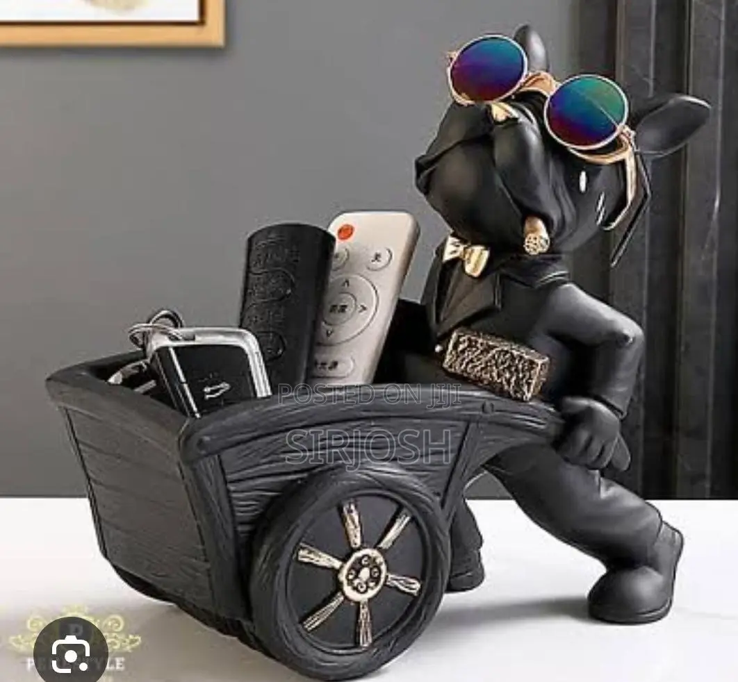2023 Resin Bulldog Cart Tray Sculpture With Eyeglass