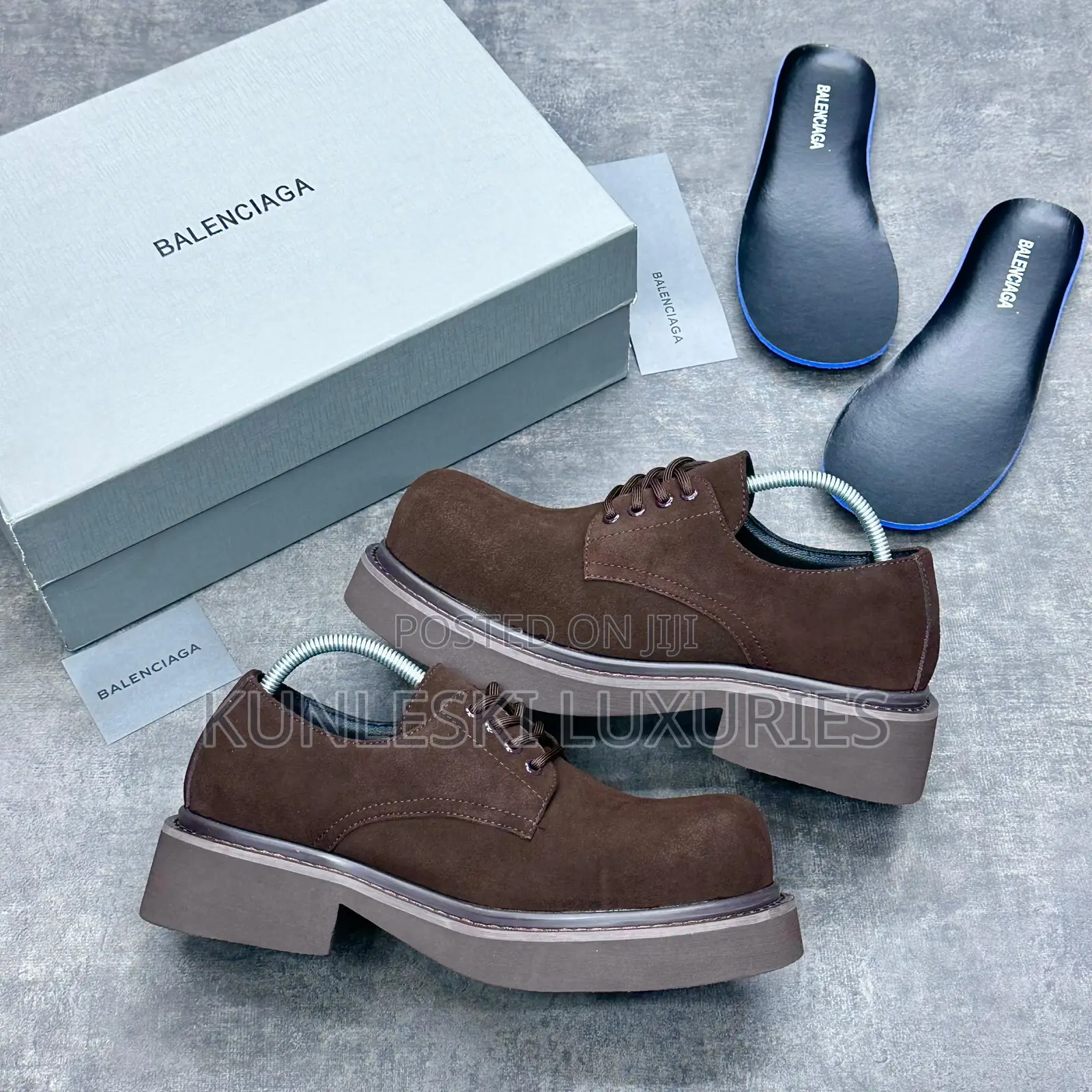 Original Balenciaga Nowan Round Suede Derby Brown Shoe