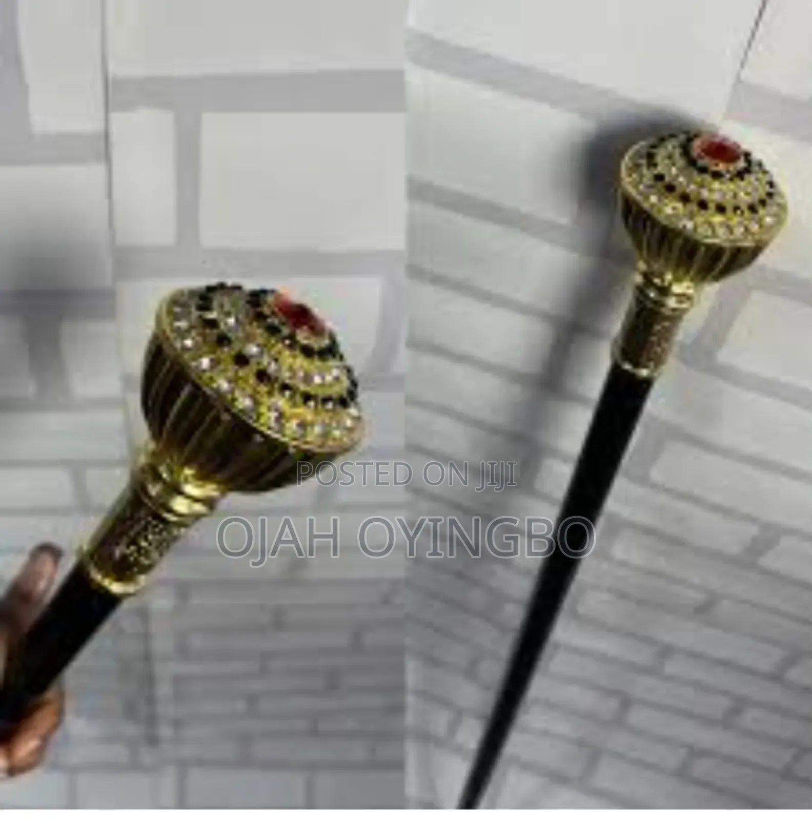 Luxury Black Body Stoned Head Staff – Premium Ceremonial Cane