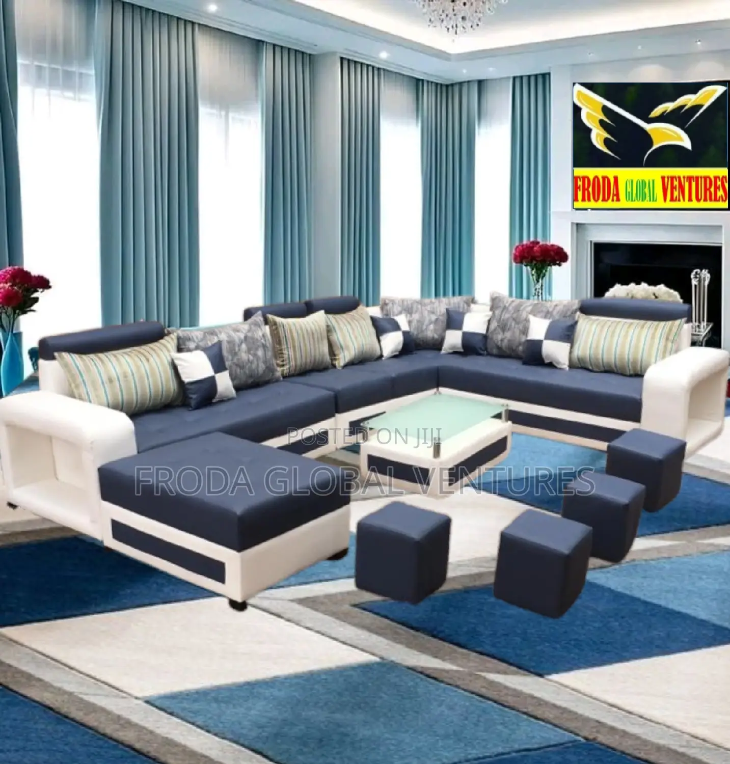 Set of 9 Seaters U-Shape Sofa Chairs With Table and Stools. Any08