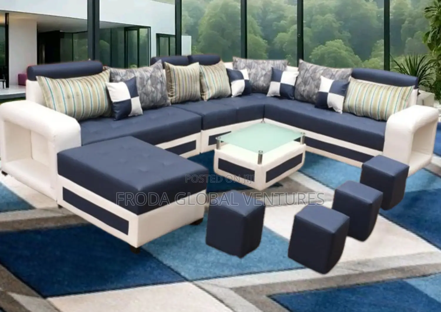 Set Of U-shape Sofa Chairs With Table And Side Stools