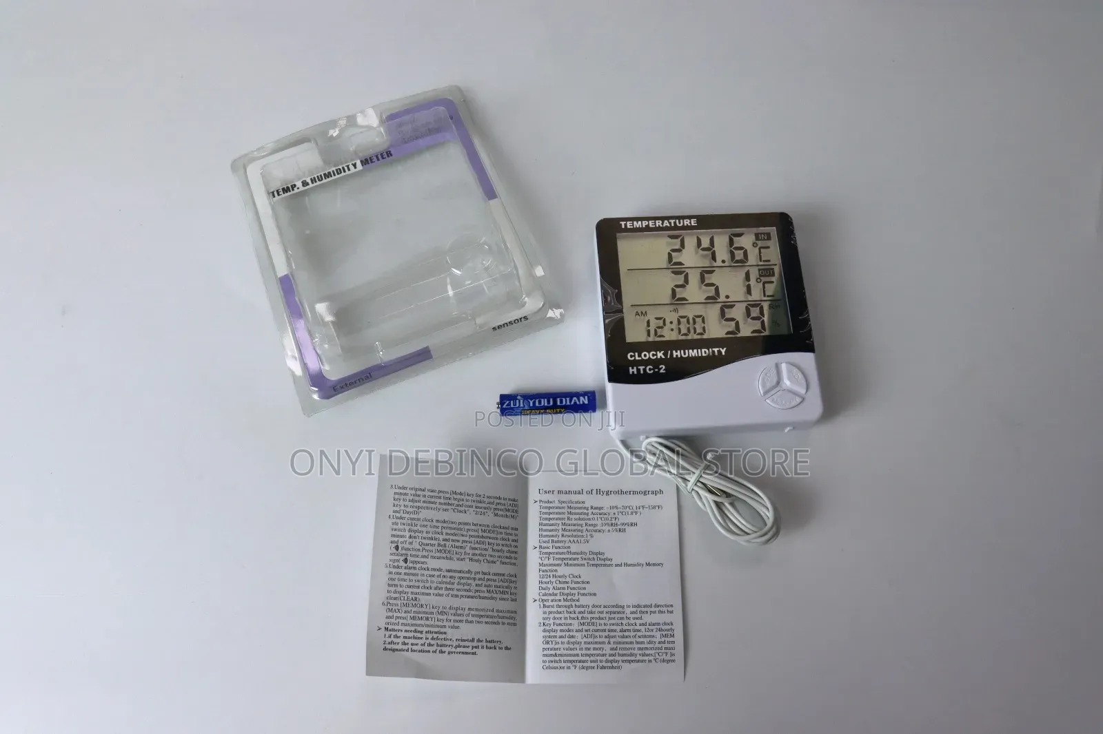 Digital Temperature Humidity Alarm Clock Dual Sensor HTC-2