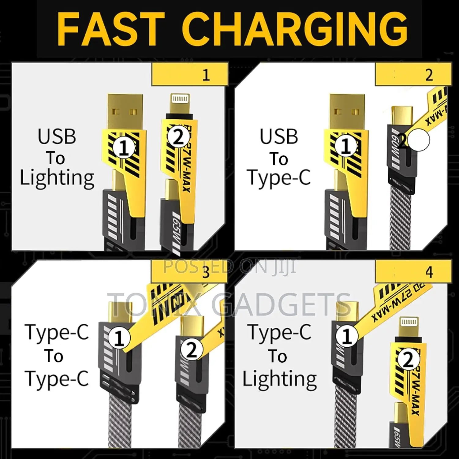 4 in 1 Convertible Data Cable-65w Multiple Charging Cable~1M
