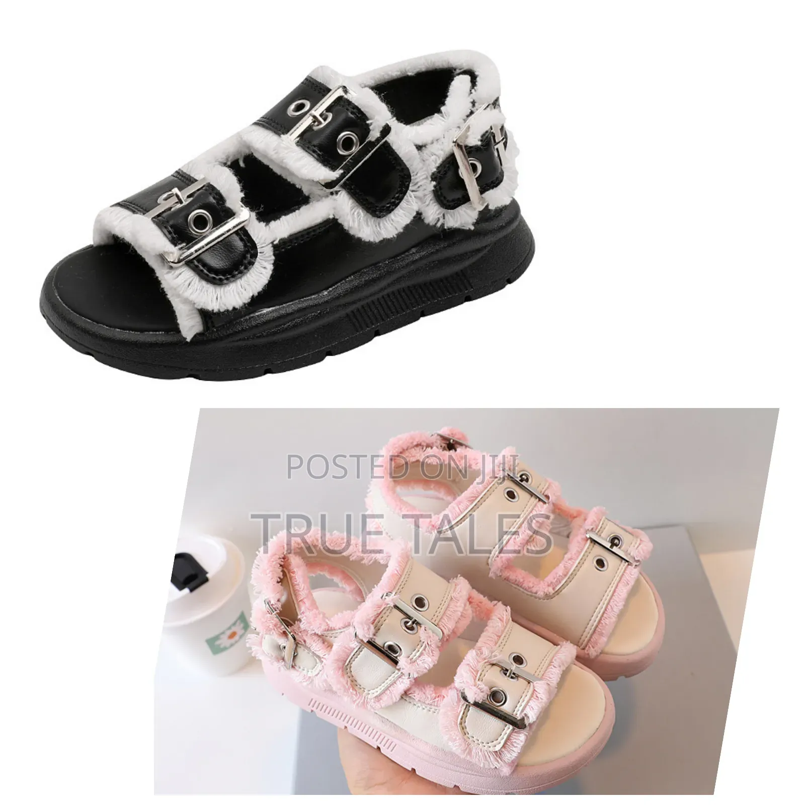 Unisex Boys Girls Real Leather With Fur Sandals Size 24to36