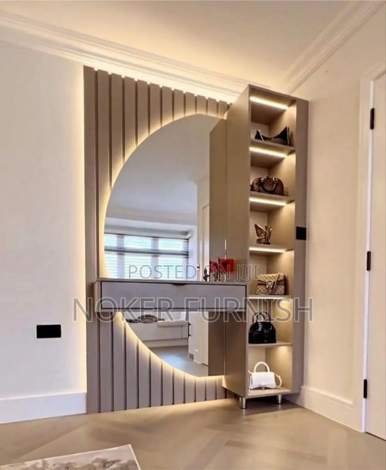 Wall Design Vanity Mirror With Shelves