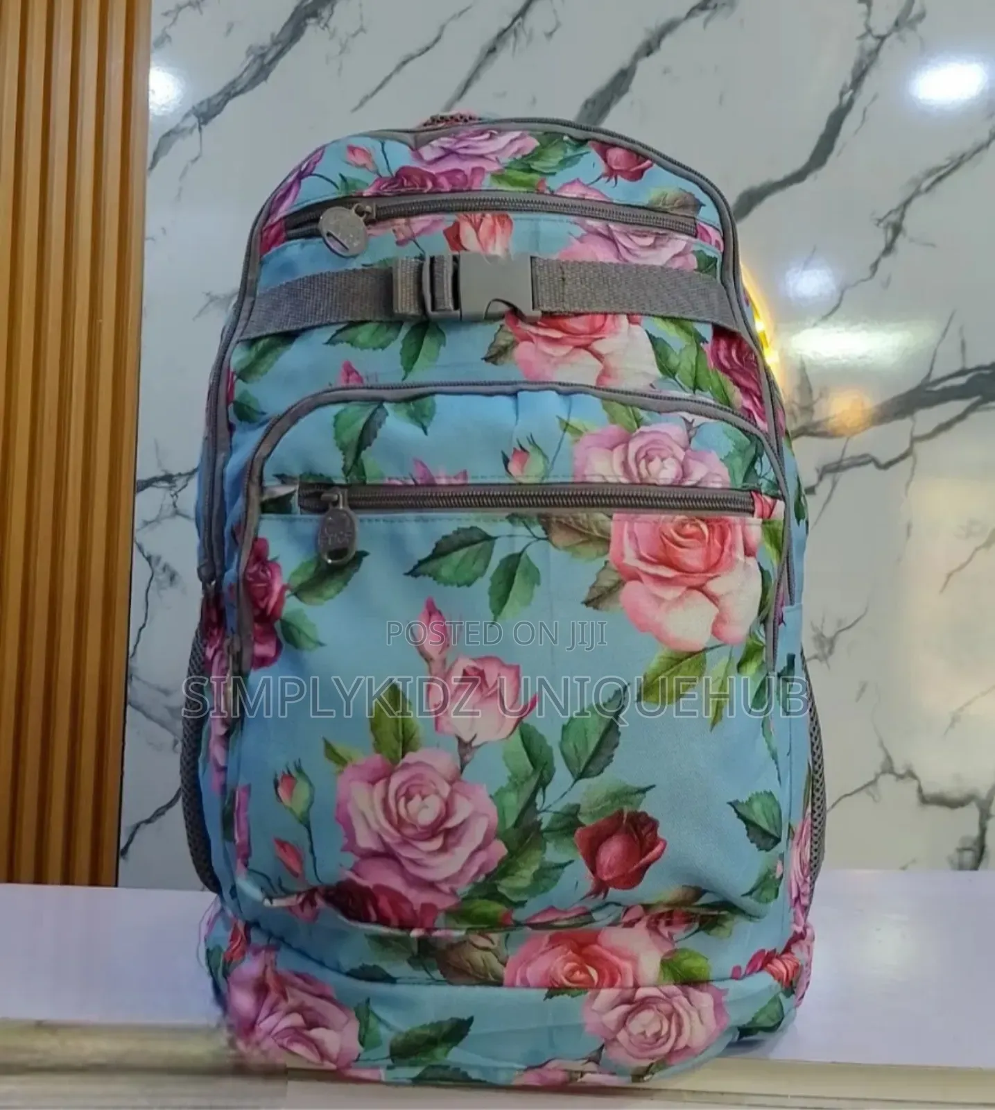 Blue Floral Print School Bag