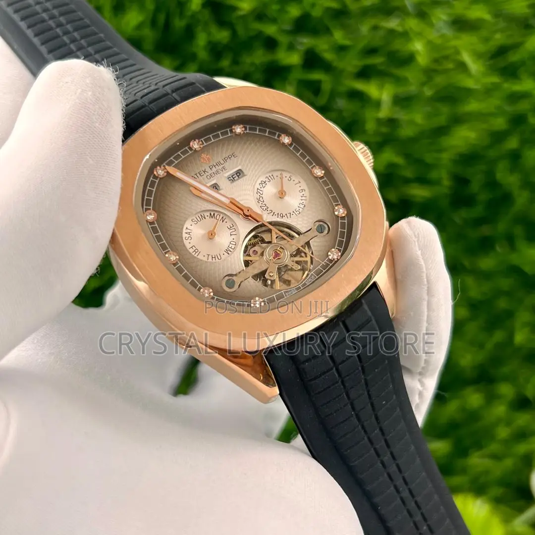 Patek Philippe Quality Luxury Men Rubber Strap Wristwatch