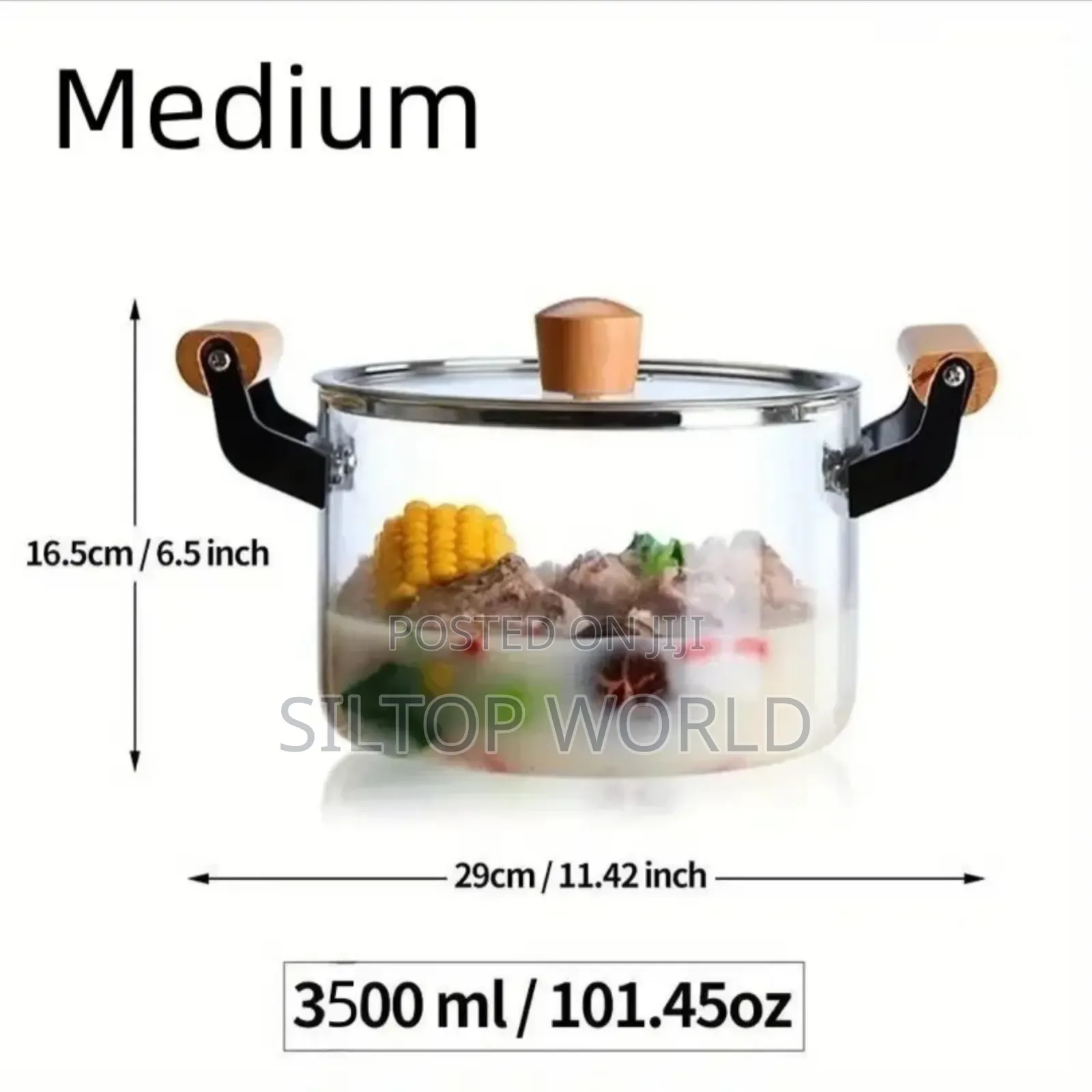 Borosilicate Glass Stockpot With Wooden Handles 3.5L