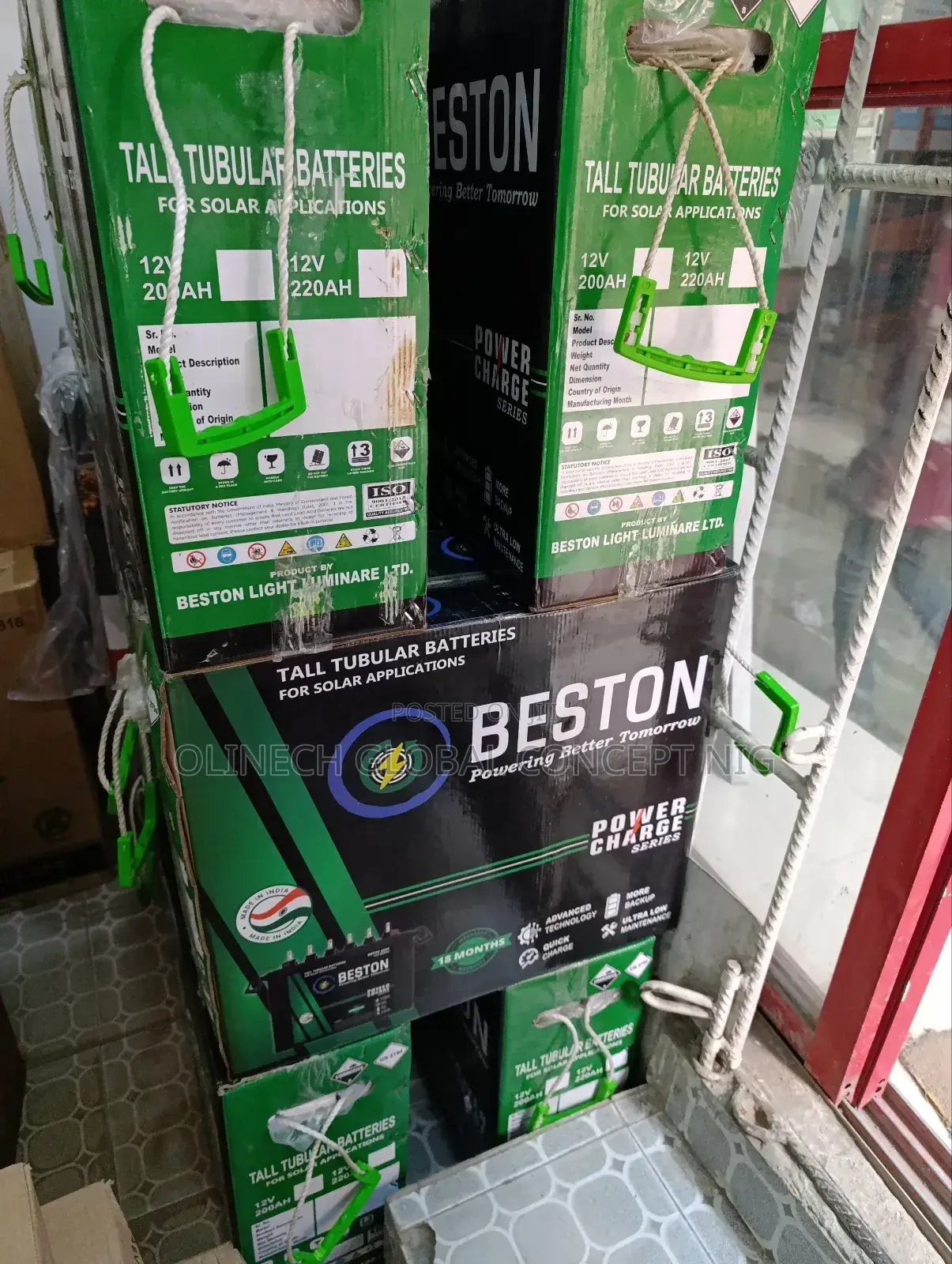 12 v. 220 Ah Beston Tall Tubular Solar Battery
