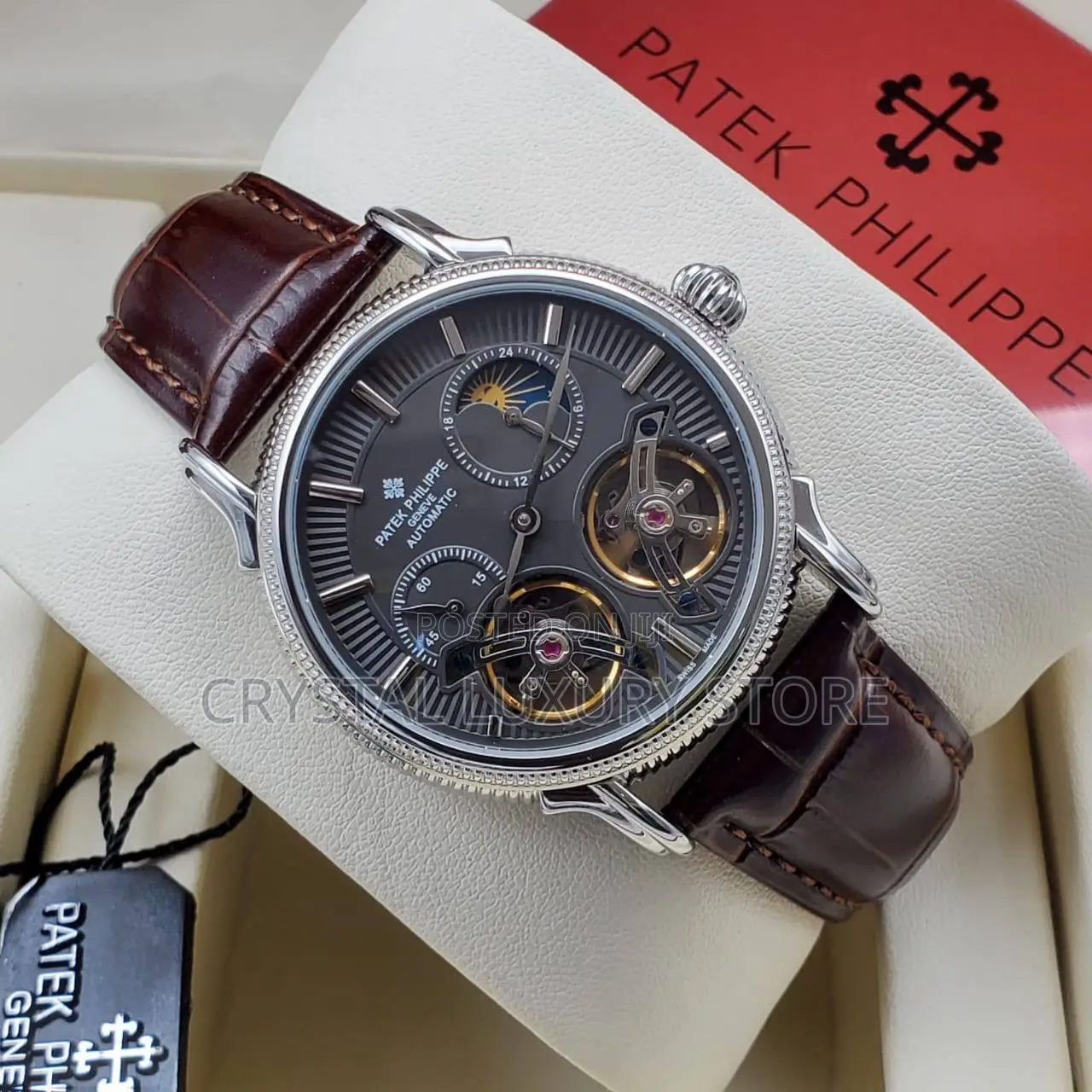 Patek Philippe Quality Luxury Men Genuine Leather Wristwatch