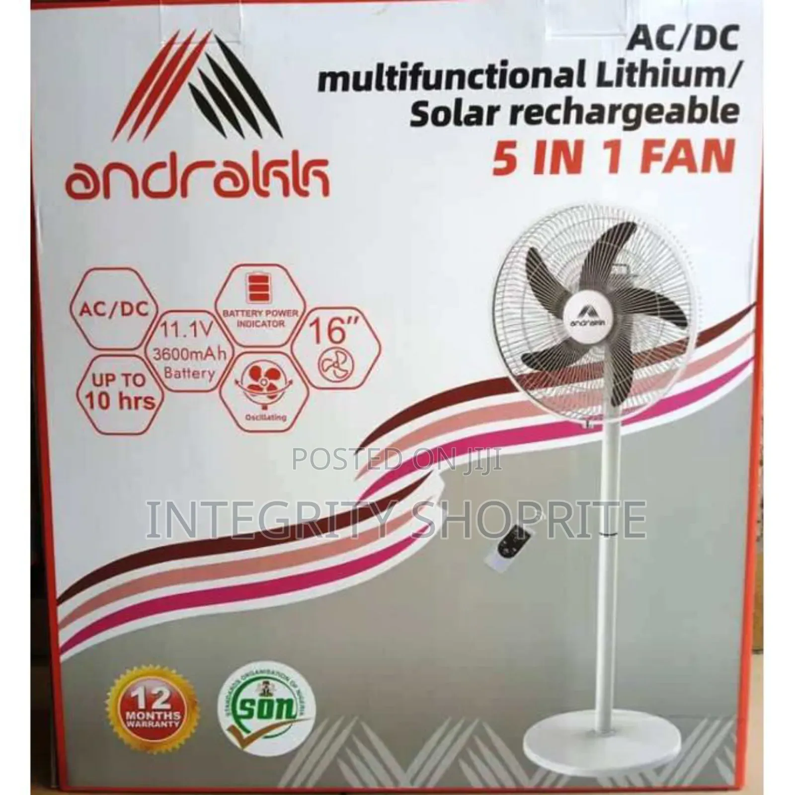 Andrakk 5 IN 1 RECHARGEABLE FAN 16"