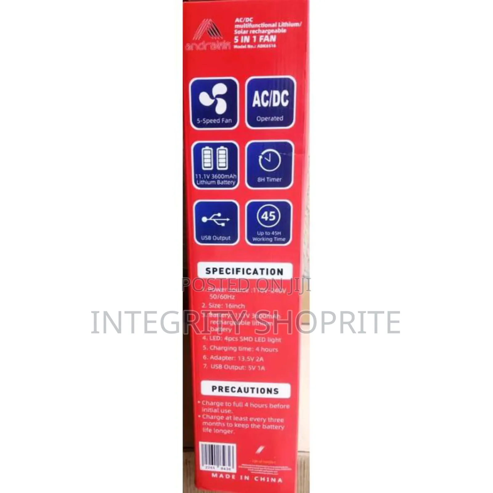 Andrakk 5 IN 1 RECHARGEABLE FAN 16"