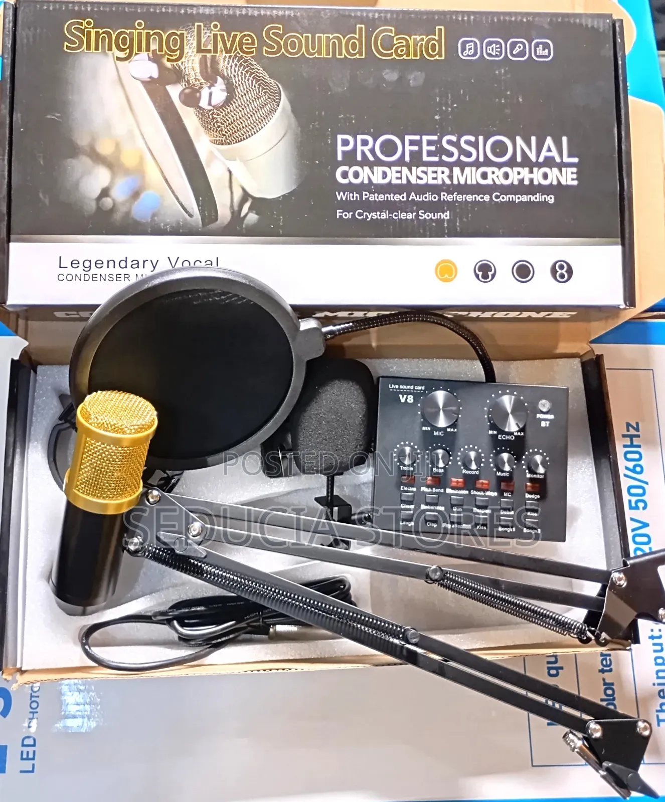 Condenser Microphone With V8 Live Sound Card