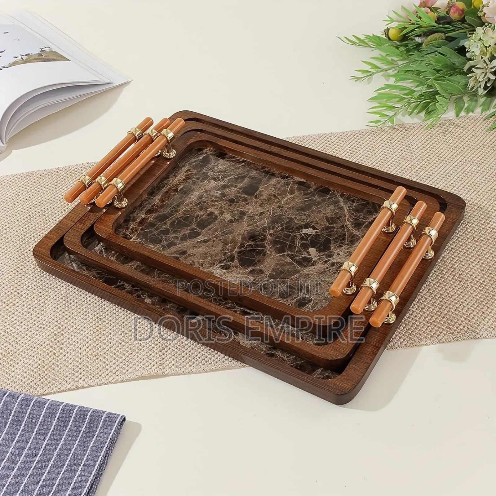3in1 Marble Texture Bamboo Wooden Trayset Comes in 2 Colours
