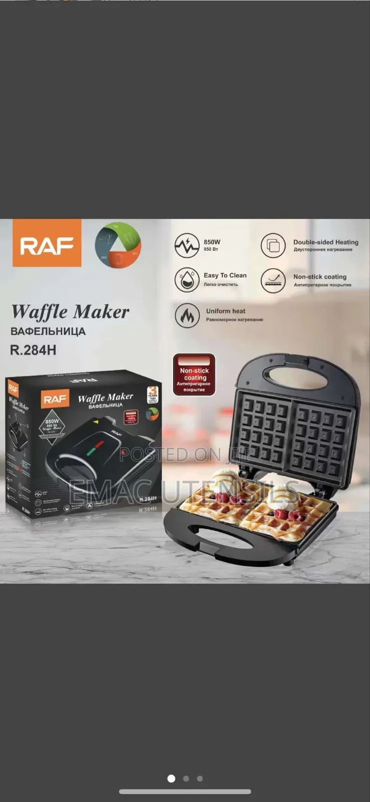Raf Electric Waffle Maker With Non-Stick Coating
