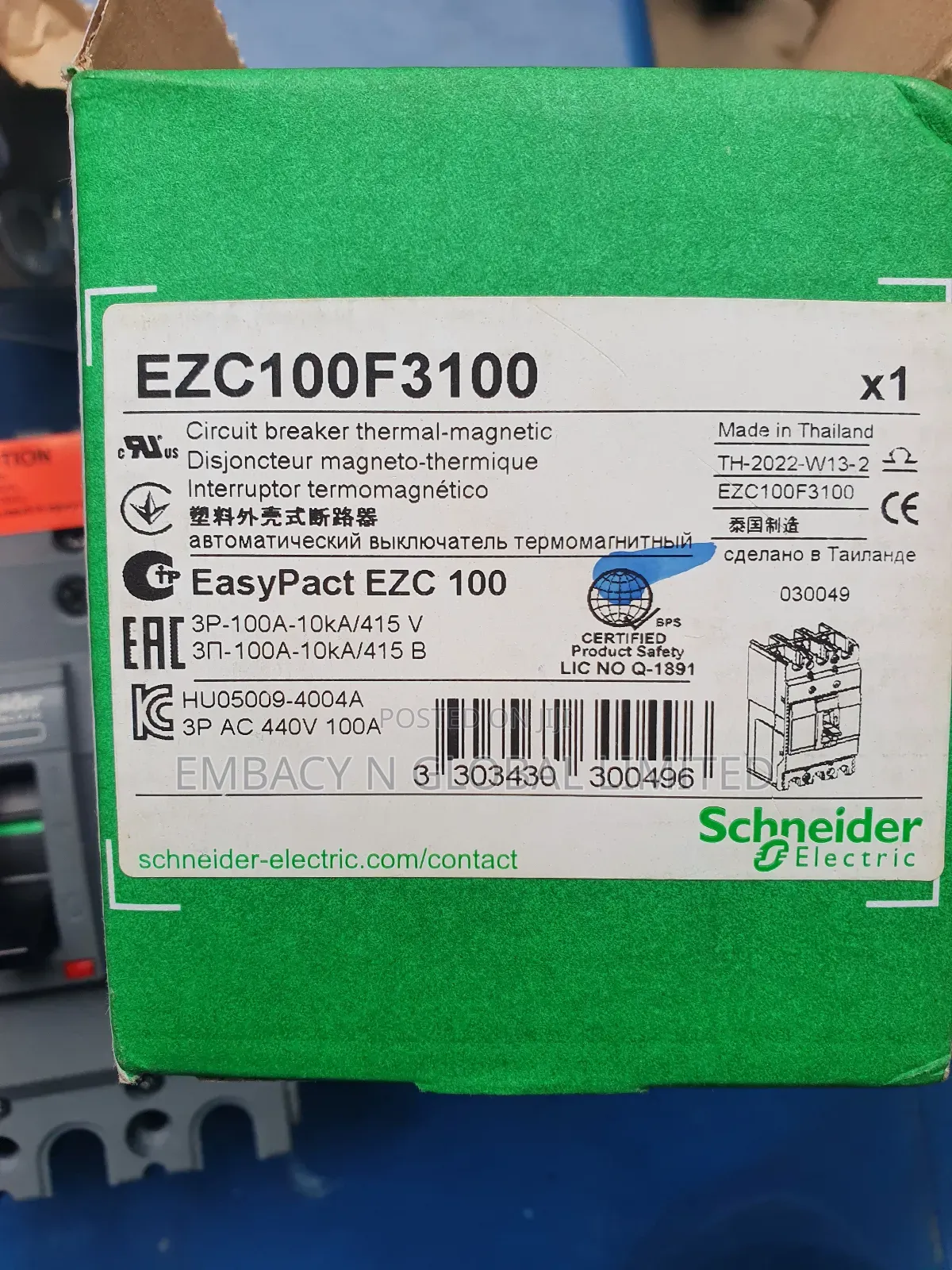 100amps 3poles Breaker Schneider