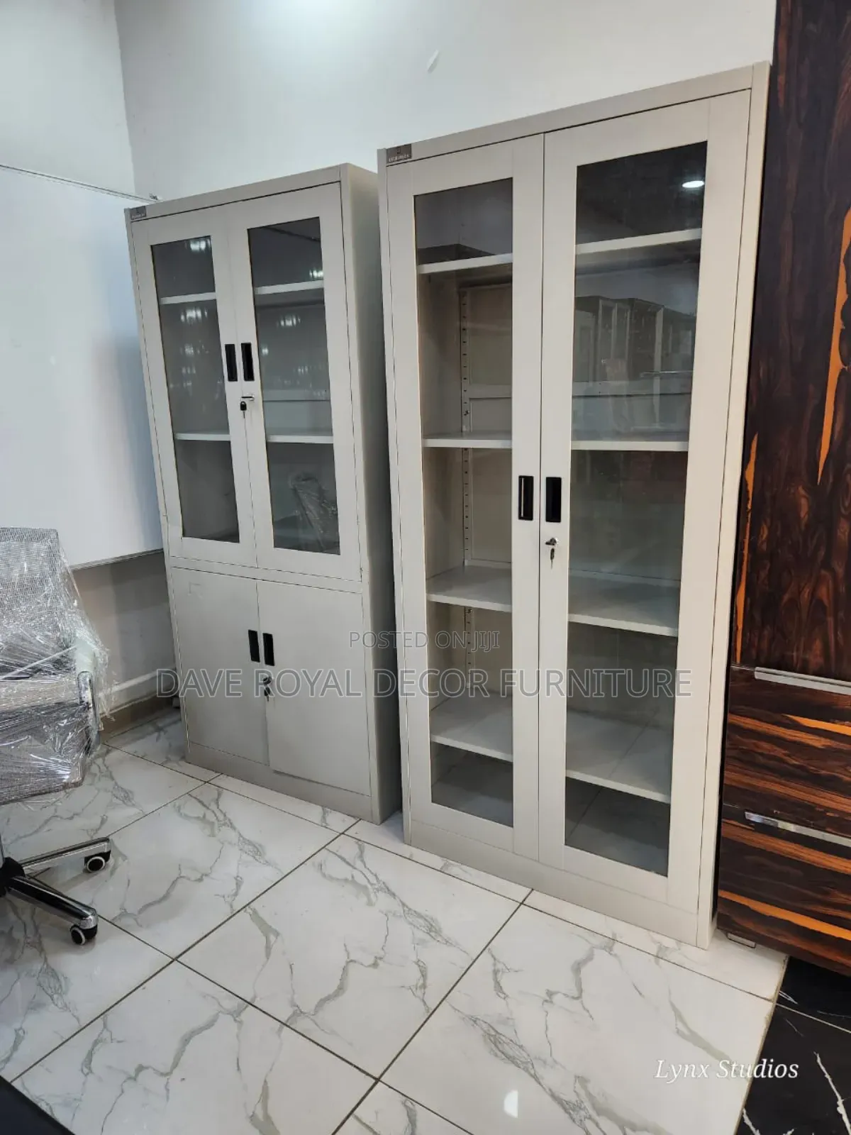 Quality 2 Doors Metal and Glass Bookshelf.