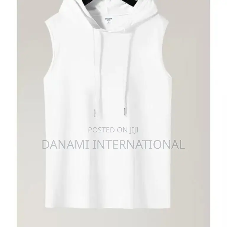 Danami Plain Sleeveless Hooded T Shirt- White
