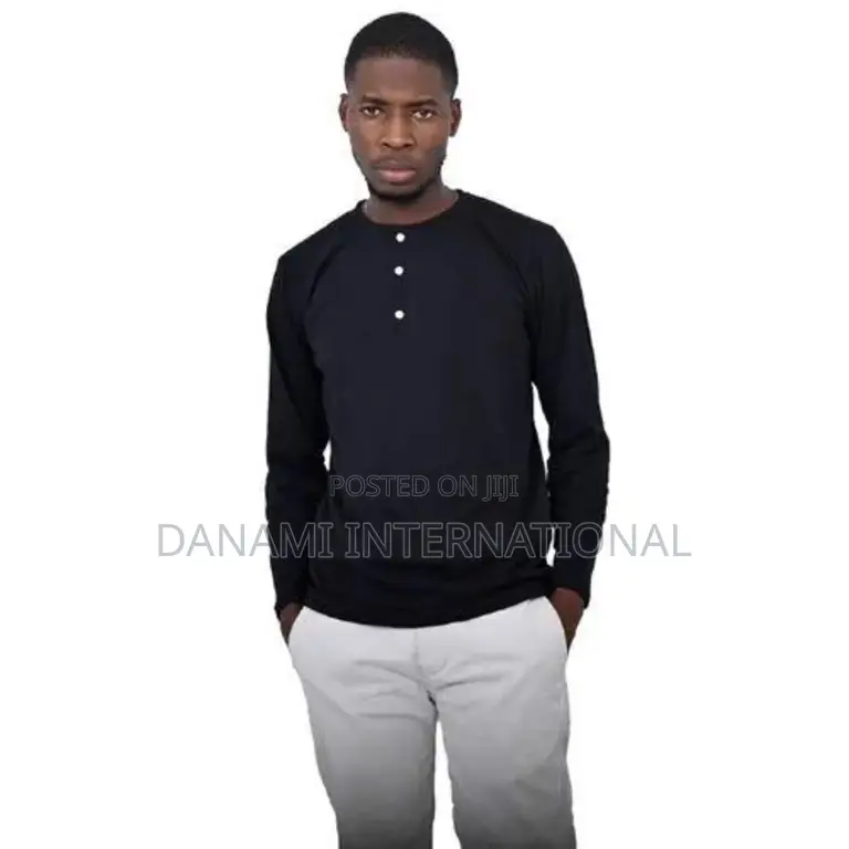 Danami Henley Long Sleeve T Shirt- Black