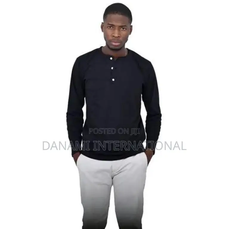 Danami Henley Long Sleeve T Shirt- Black